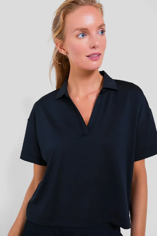 Black Cropped Caroline Polo Minimalist Women's Casual
