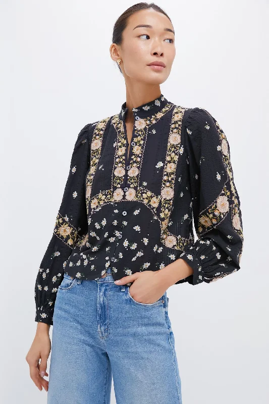 Black Elizabeth Print Long Sleeve Top Bold Women's Animal Print