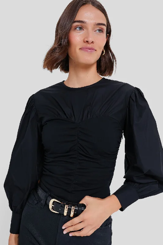 Black Mixed-Media Anita Blouse Dapper Women's 1920S