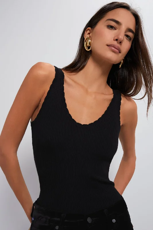 Black Scalloped Rib Heidi Knit Tank Laid - back Women's Vibe