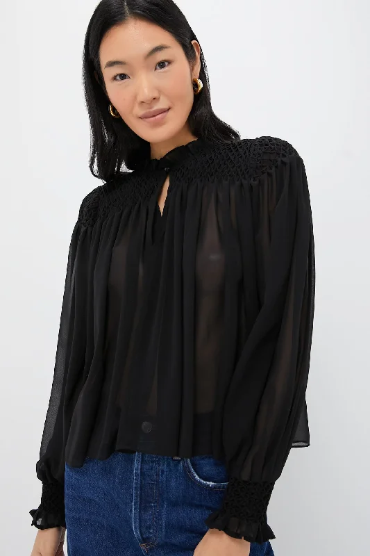 Black Sheer Smocked Rylie Blouse Scandinavian