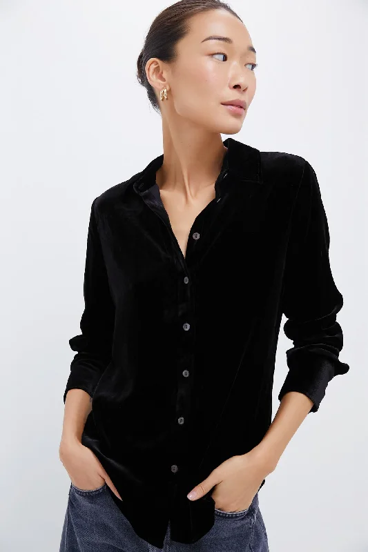 Black Stretch Silk Velvet Genevieve Shirt Contemporary 