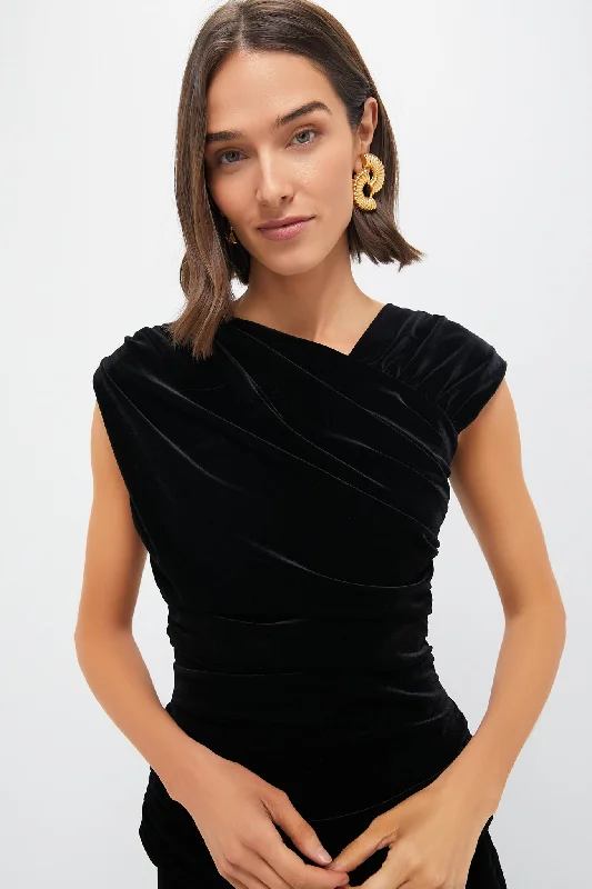 Black Velvet Jersey Ruched Crossover Blouse Disco