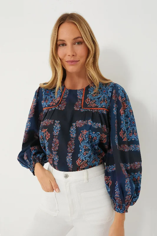 Bleu Fable Shea Peasant Blouse Dapper Women's Bow - adorned