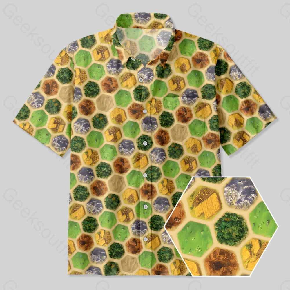 Board Game Map Green Button Up Pocket Shirt Sustainable Organic