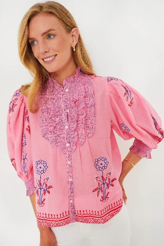 Boca Pink Ruffle Front Button Blouse Rugged Women's Outdoor 