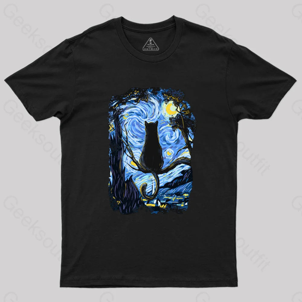 CAT STARRY NIGHT T-Shirt Casual Women's Japanese 