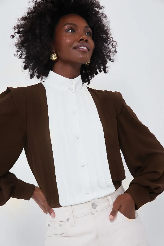 Chocolate and Ivory Grove Blouse Sustainable Organic