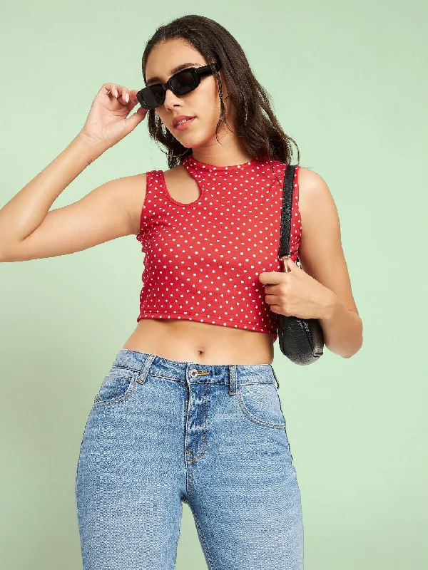 Printed Cotton Stretchable Shoulder Cutout Crop Top Compression