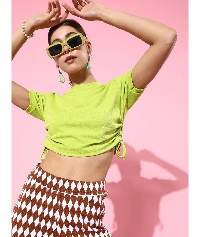 Cotton Stretchable Side Drawstring Crop Top Preppy Women's College