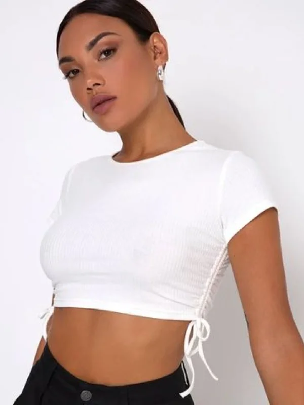 Cotton Stretchable Side Drawstring Crop Top Stylish Women's Tropical 