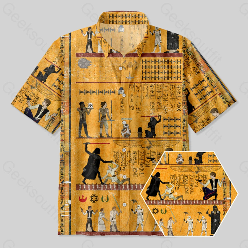 Dark Warrior Ancient Egypt Mural Button Up Pocket Shirt French
