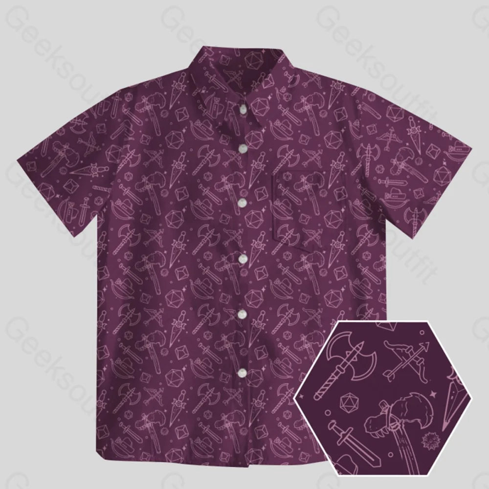 DND Medieval Weapons Button Up Pocket Shirt Casual Women's Japanese 