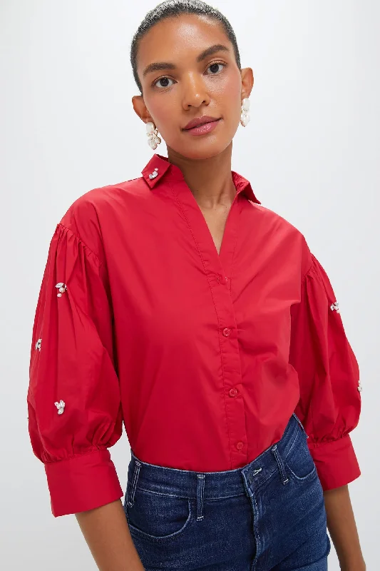 Exclusive Red Bara with Rhinestone Sleeves Cashmere