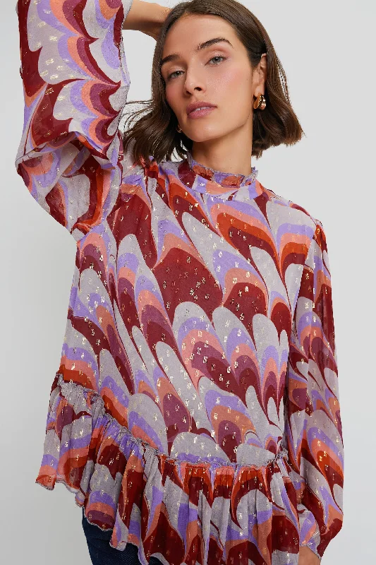 Exclusive Venice Cognac Peplum Blouse Polished Women's Silk