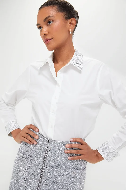 Exclusive White Icon Shirt with Rhinestone Collar Sophisticated Women's Tailored