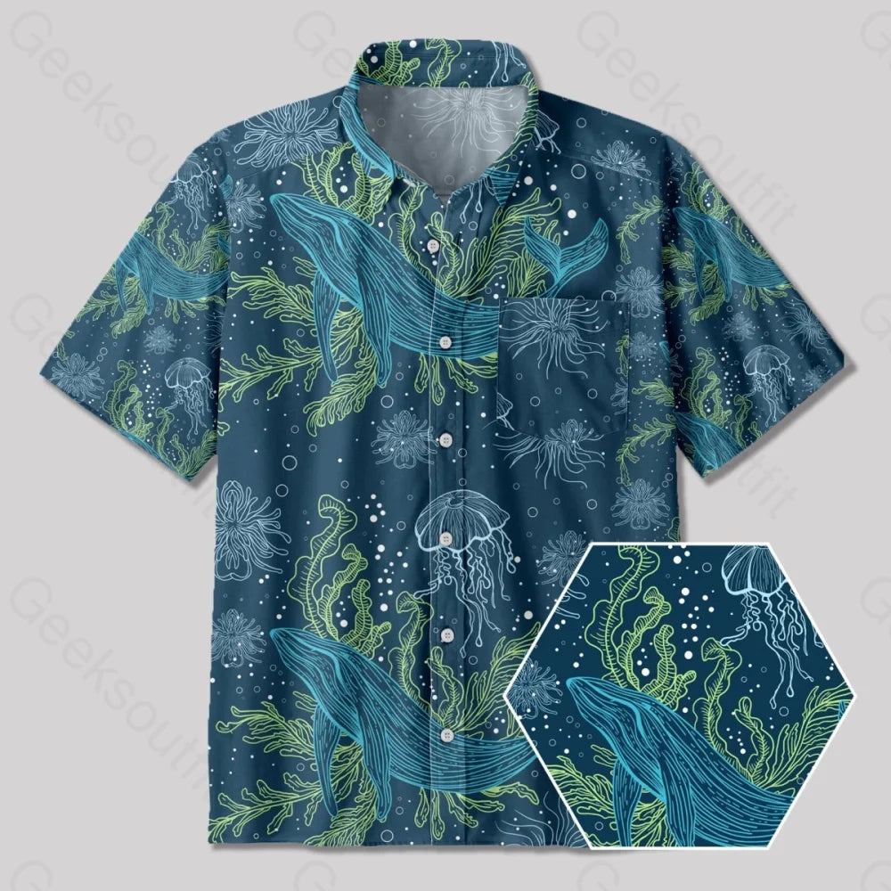 Fantastic Marine Life Button Up Pocket Shirt Cozy Women's Winter