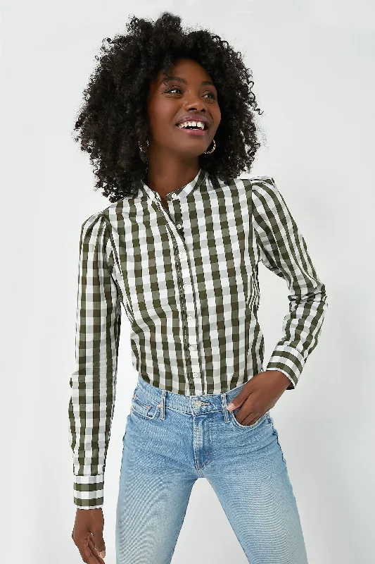 Forest Gingham Puffed Shoulder Shirt Bold Women's Statement