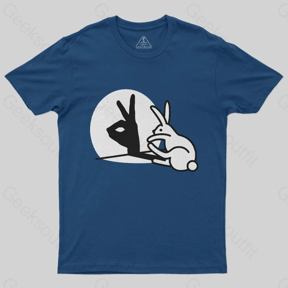Funny Rabbit Hand Shadow Puppets Bunny Figure Pop Art Geek T-Shirt Cool Women's Distressed