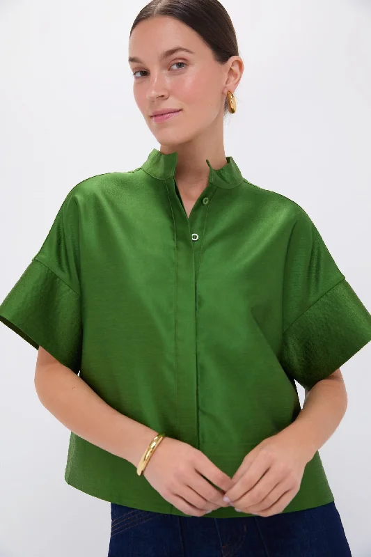 Green Dupioni Trapunto Stitch Sofia Shirt Relaxed Women's Beachy
