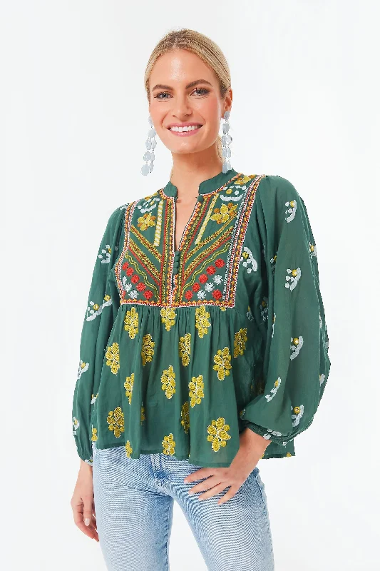 Green Lucknow Mandarin Balloon Top Streetwear Style for 