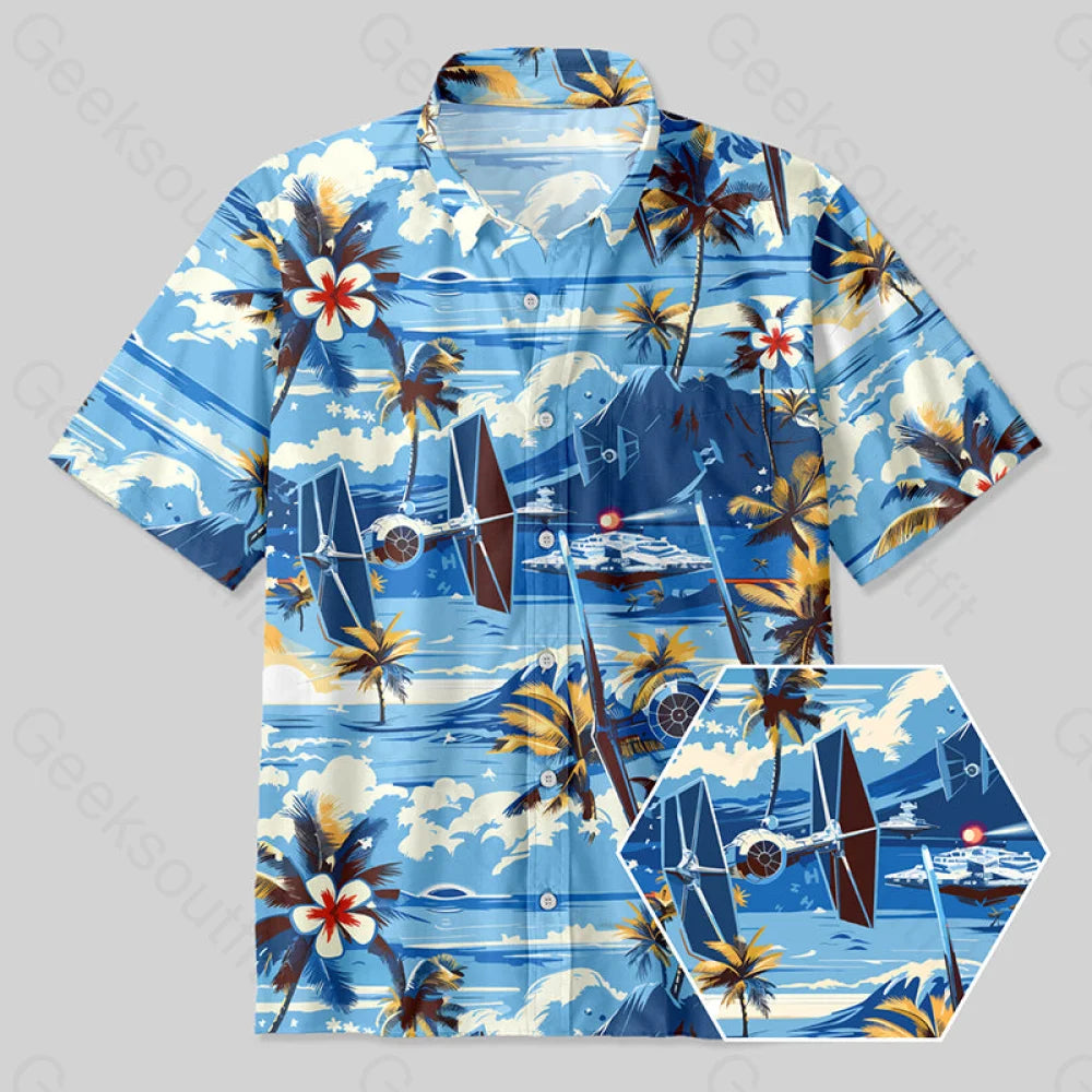 Hawaii Beach TIE Fighter Button Up Pocket Shirt Practical Women's Multi - 