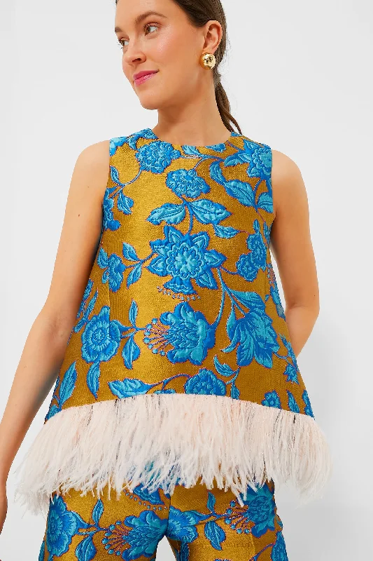 Hottie Jacquard La Scala Top with Feathers Sleek Women's Metallic
