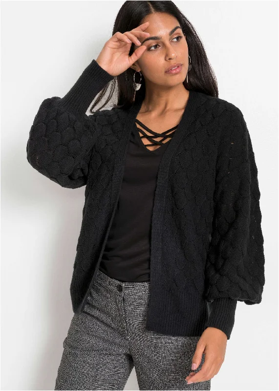 Balloon Sleeve Cardigan - Black performance