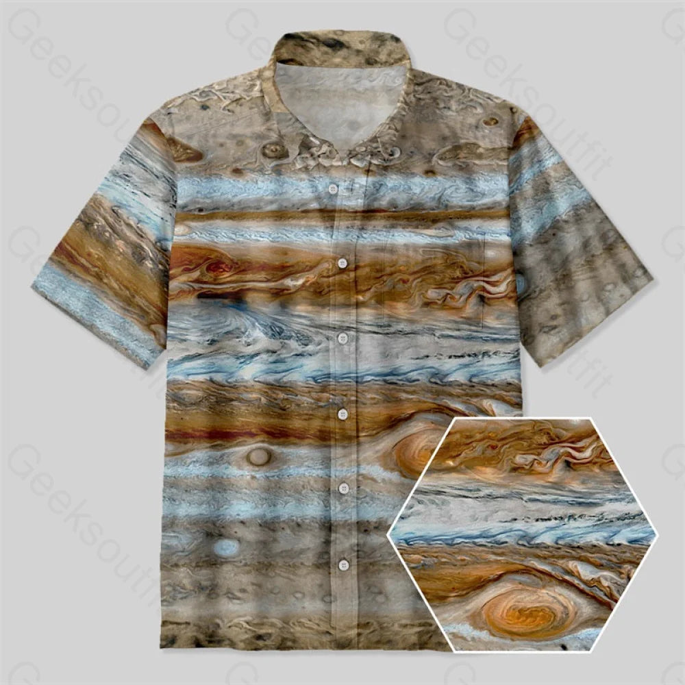 Jupiter Button Up Pocket Shirt Artistic Women's Hand - painted