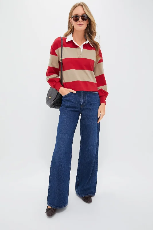 Khaki and Red Stripe Harry Rugby Polo Youthful Women's Anime - inspired