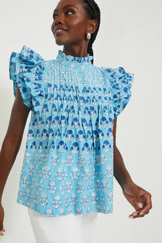 Laguna Blue Pintuck Ruffle Blouse Refined Women's Hand - crafted