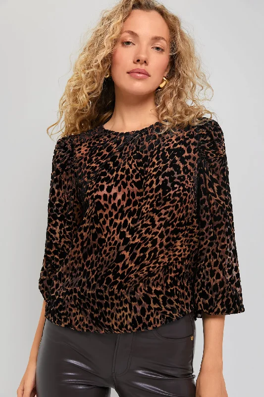 Leopard Velvet Burnout Carmen Blouse Disco