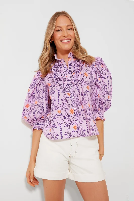 Lovebird Lilac Ruffle Front Button Blouse Confident Women's High - fashion