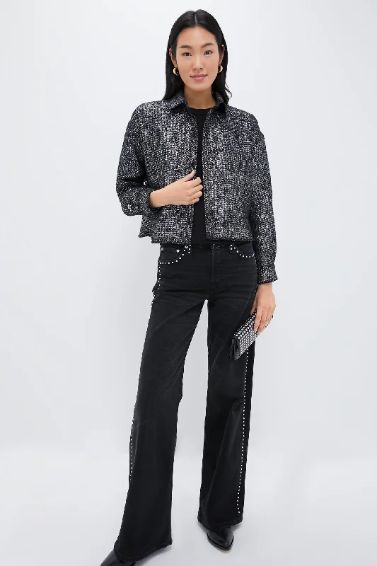 Metallic Tweed Cropped Jasper Button Down Athletic Women's High - 