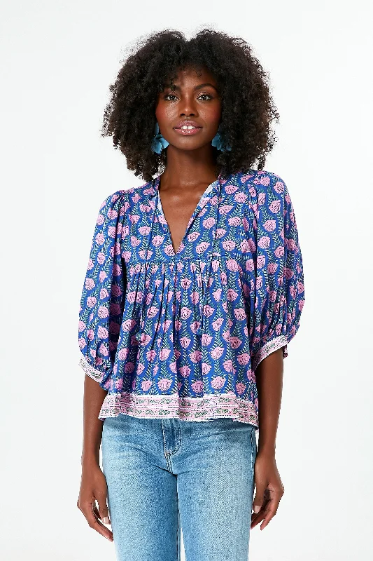 Multi Blue Jesy Blouse Elegant Women's Formal 