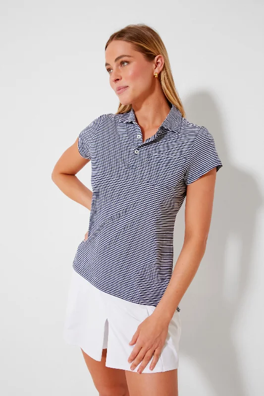 Navy and White Short Sleeve Polo Refined Women's 