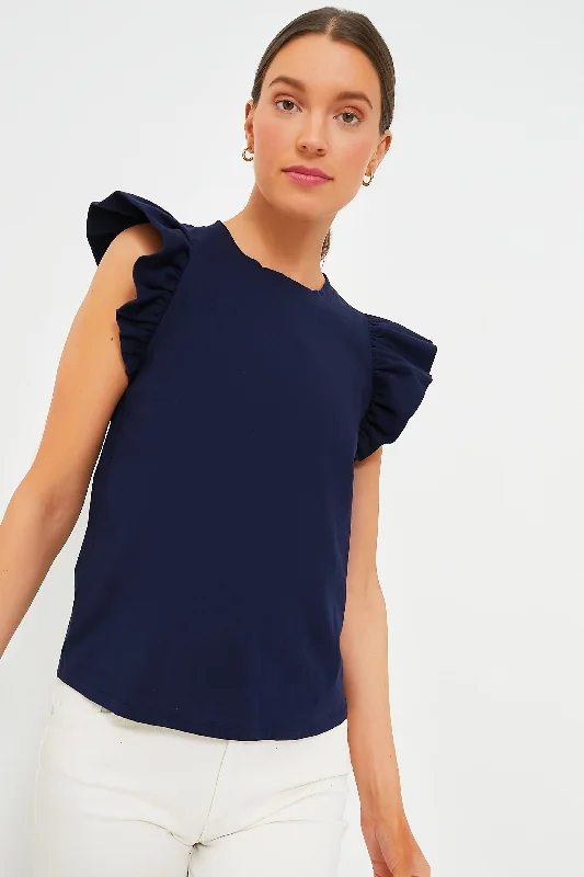 Navy Kaia Flutter Sleeve Tee performance