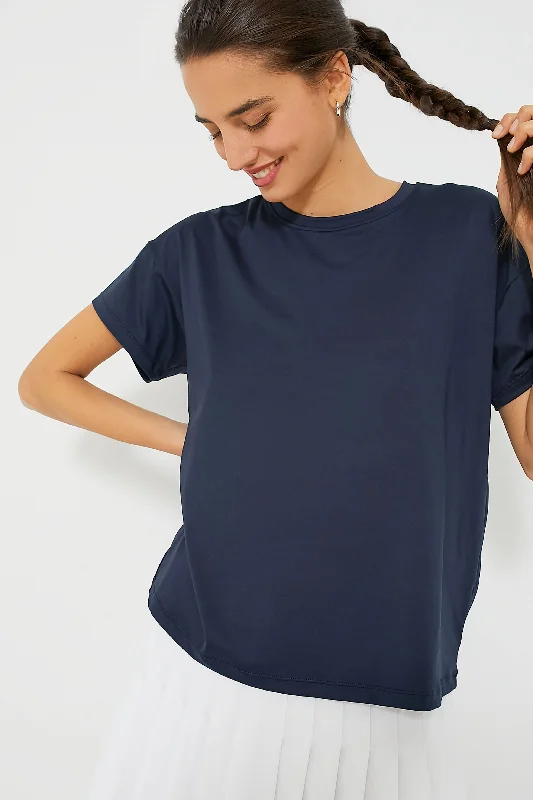 Navy Short Sleeve Ryan Boyfriend Tee Athletic Women's High - 