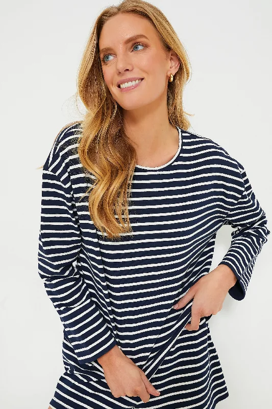 Navy Stripe Structured Knit Odelle Top Relaxed Women's 