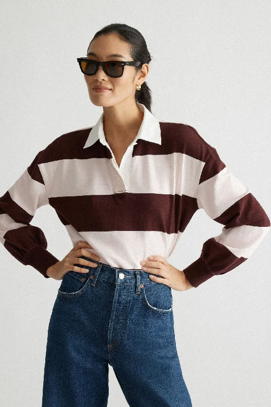 Pink and Winetasting Stripe Harry Rugby Polo Trendy Women's Oversized