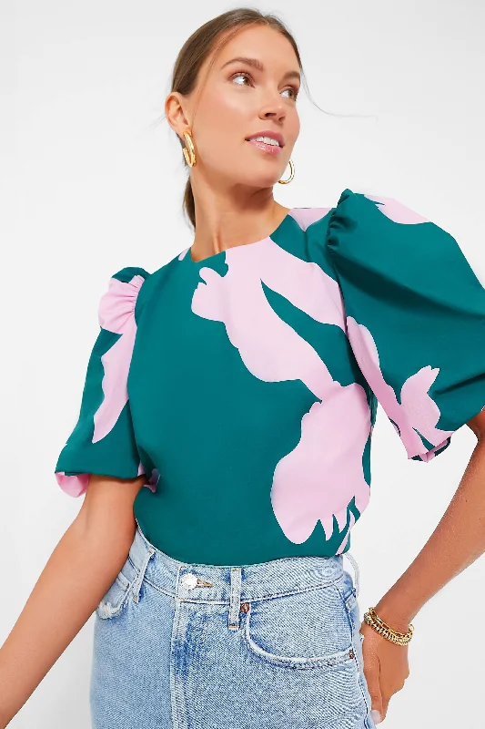 Pink & Green Penelope Puff Sleeve Top Cozy Women's Winter