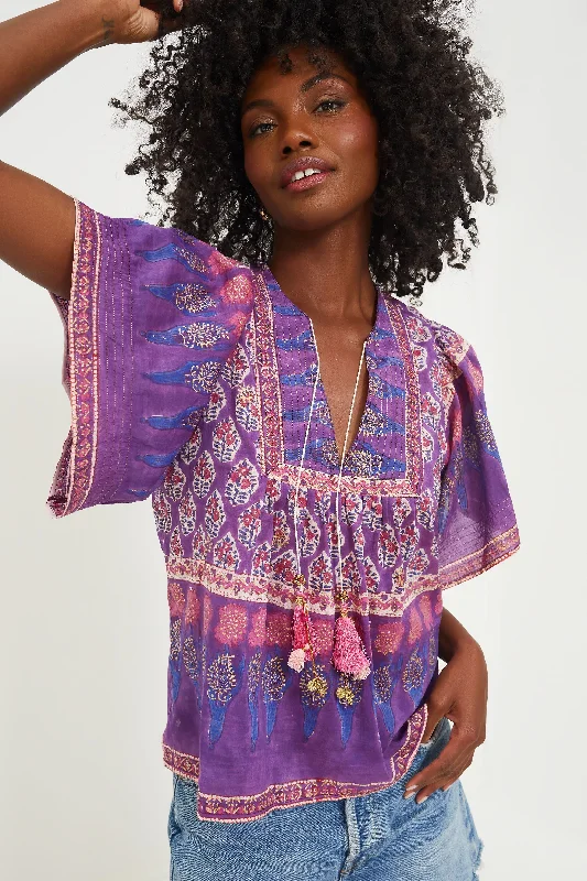 Purple Print Angel Top Casual Women's Loose - fitting