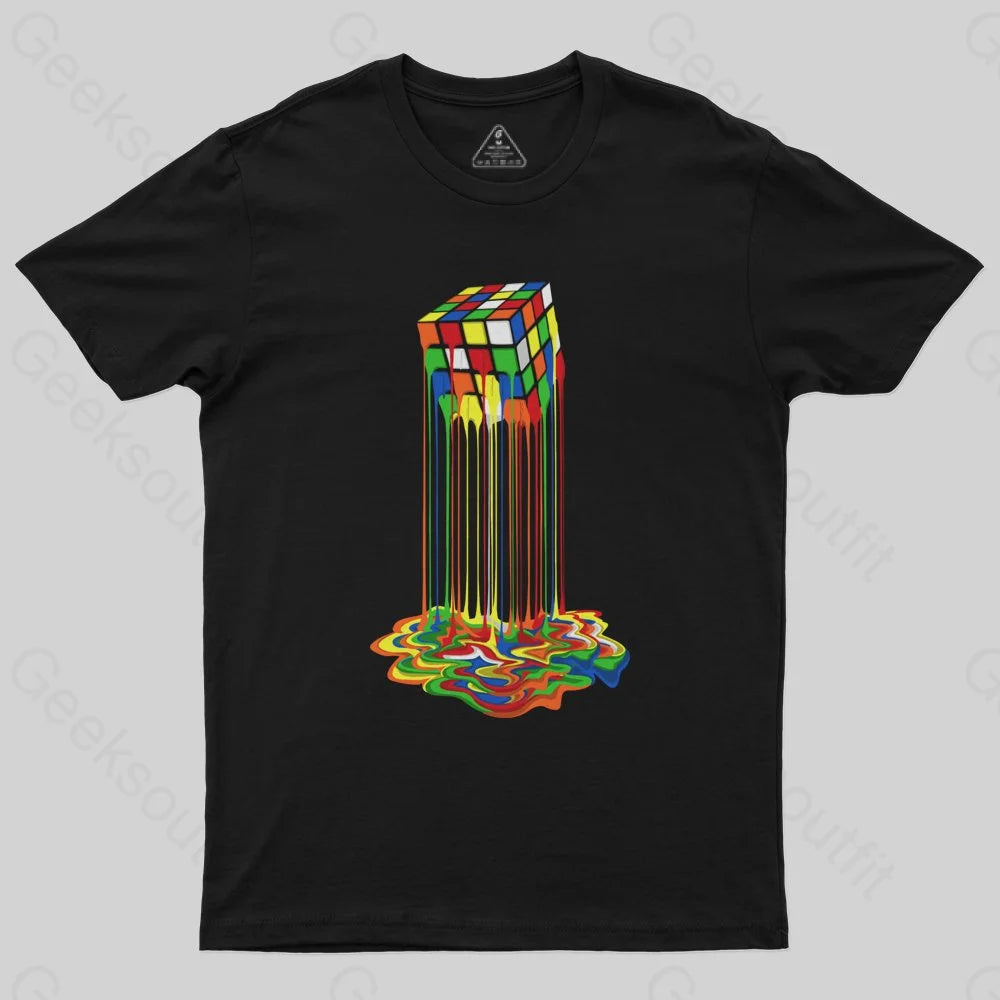 Rainbow Abstraction melted rubix cube Geek T-Shirt Streetwear Style for 