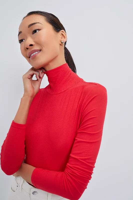 Red Lightweight Ribbed Turtleneck Vacation