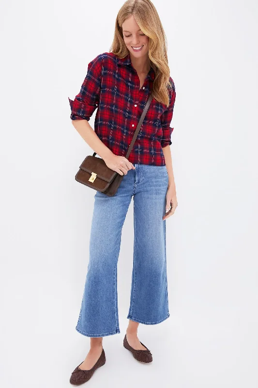 Red Plaid Flannel Cropped Jasper Button Down Youthful Women's Anime - inspired