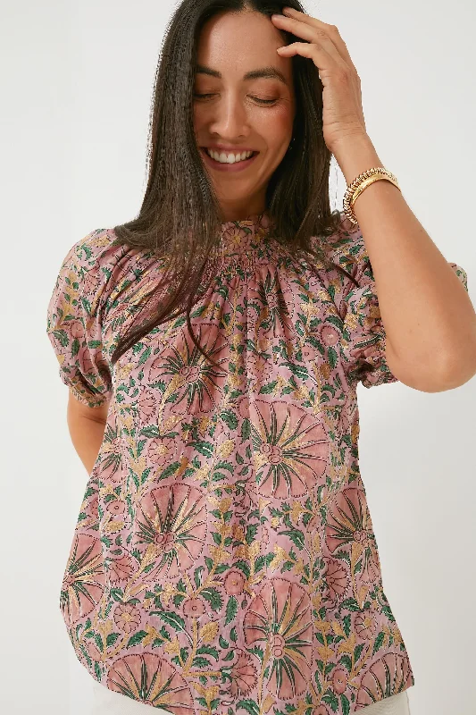 Rose Ankara Smocked Neck Top Stylish Women's Neon