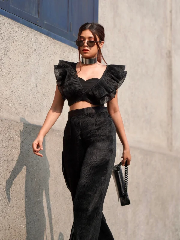 Ruffled Tie Up Pleated Crop Top Traditional Women's 