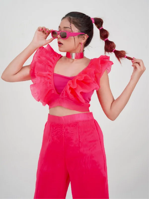 Ruffled Tie Up Pleated Crop Top Sophisticated Women's 