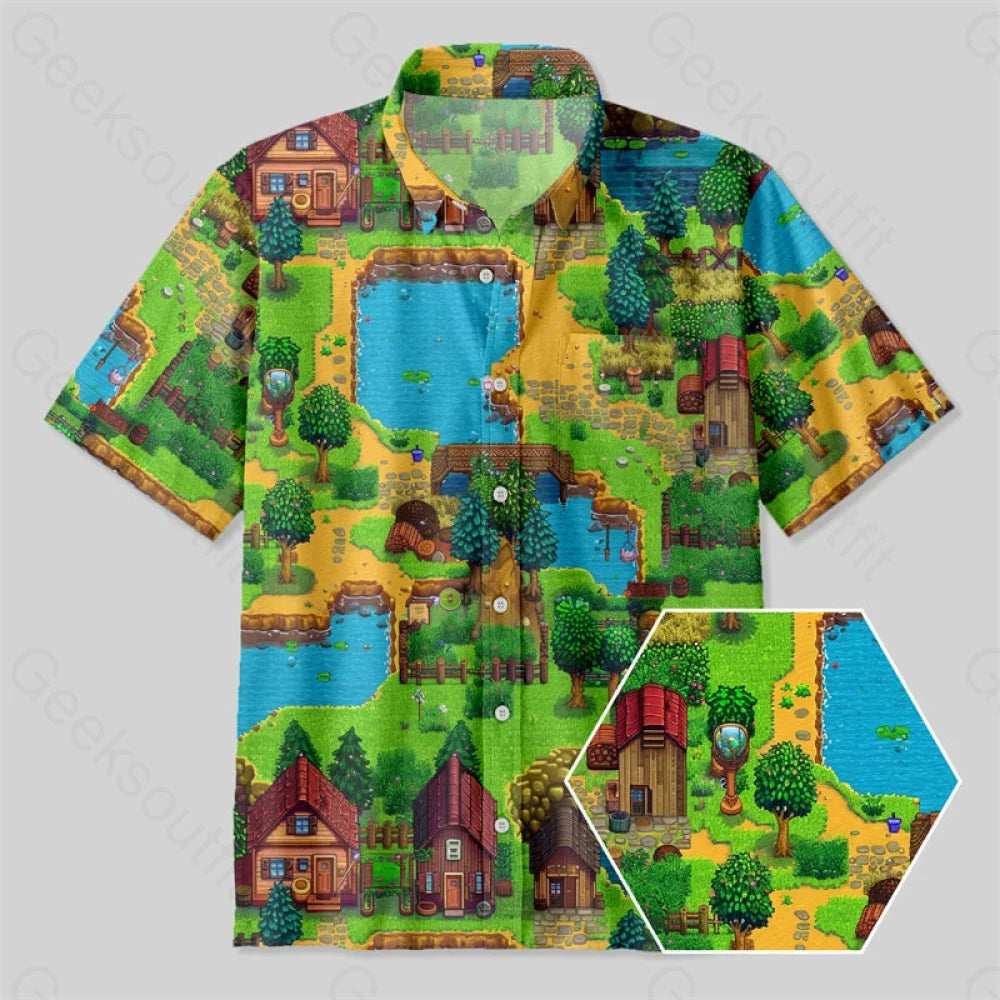 Stardew Valley RPG Game Button Up Pocket Shirt Dapper Women's Bow - adorned