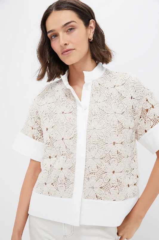 Tan Crochet Sofia Shirt Minimalist Women's Casual